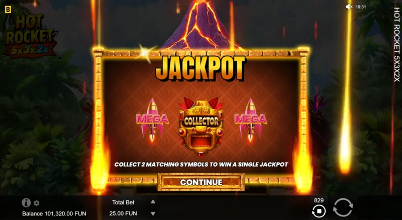 Hot Rocket 5x 3x 2x - start af Jackpot Spins med en raket-indsamler i midten