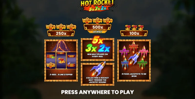 Hot Rocket 5x 3x 2x - hovedmenu med hjul og startknap